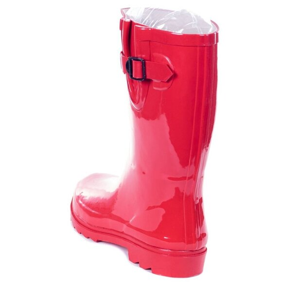 Women's Rainboots, Mid Calf Rubber Rain Boots, RB-1602, Red - Picture 3 of 3